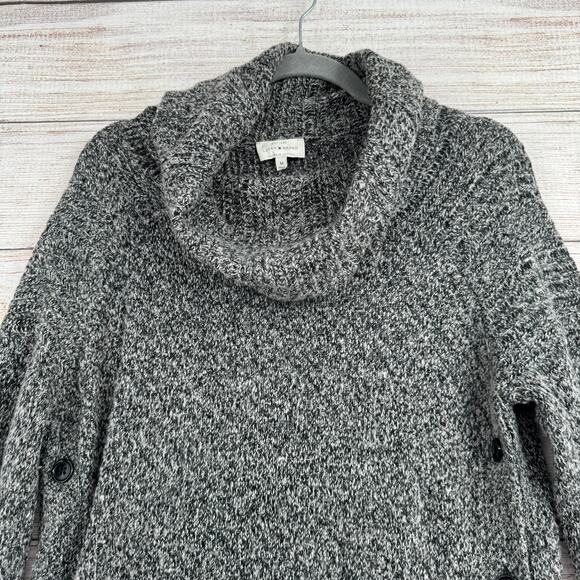Lucky Brand Side Button Turtleneck Sweater Womens Medium Black Gray - Picture 3 of 13